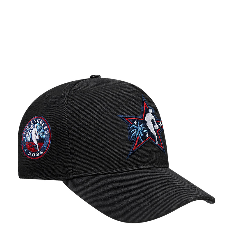 Black snapback cap with star basketball logo and a round left-side patch
