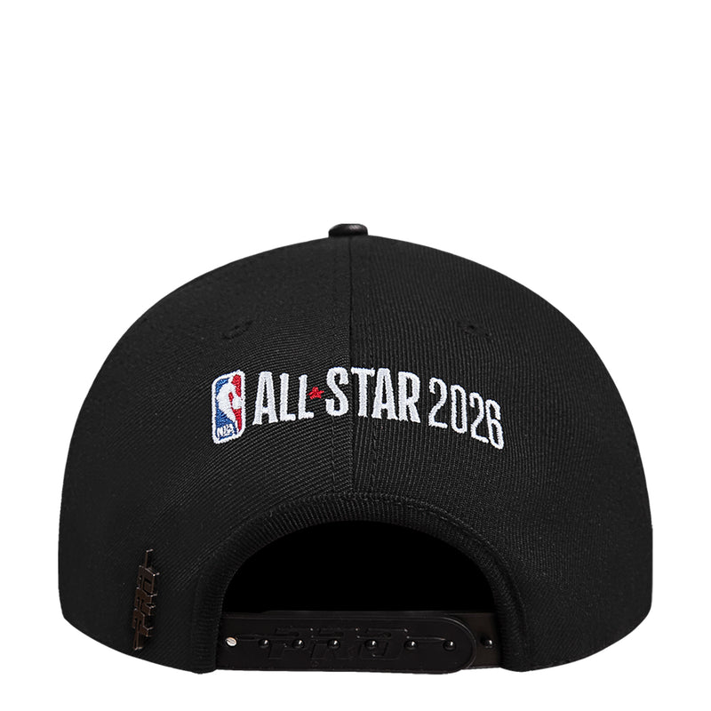 Black snapback cap with back text 'ALL STAR 2026' and adjustable strap