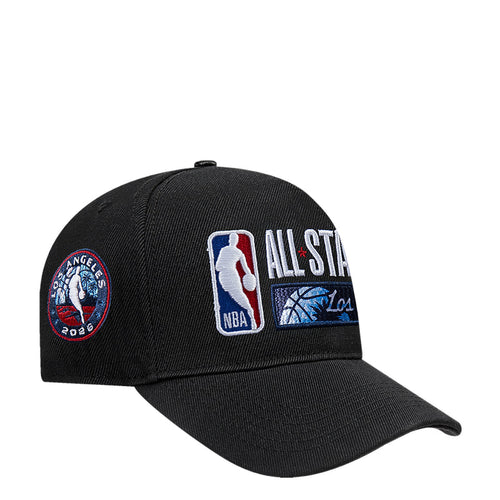 Black snapback cap with side patch and embroidered Los Angeles All Star 2026 graphic