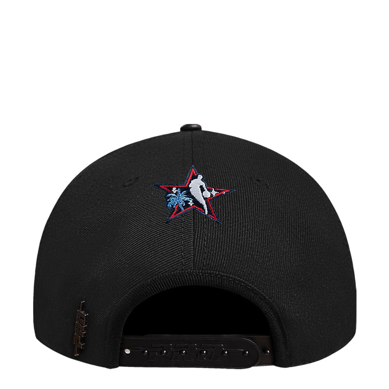 Black snapback cap with back NBA All Star logo embroidery and adjustable strap