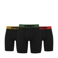 Men's cotton-blend boxer briefs, black 3-pack with PSD logo waistbands: green, gold, red