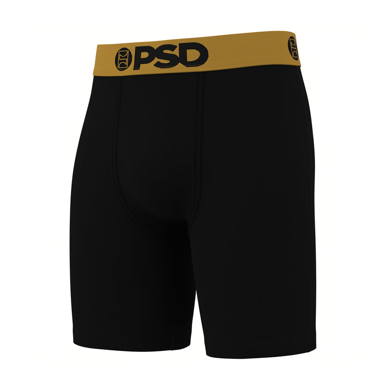 Men's cotton-blend boxer briefs, black with gold PSD logo waistband