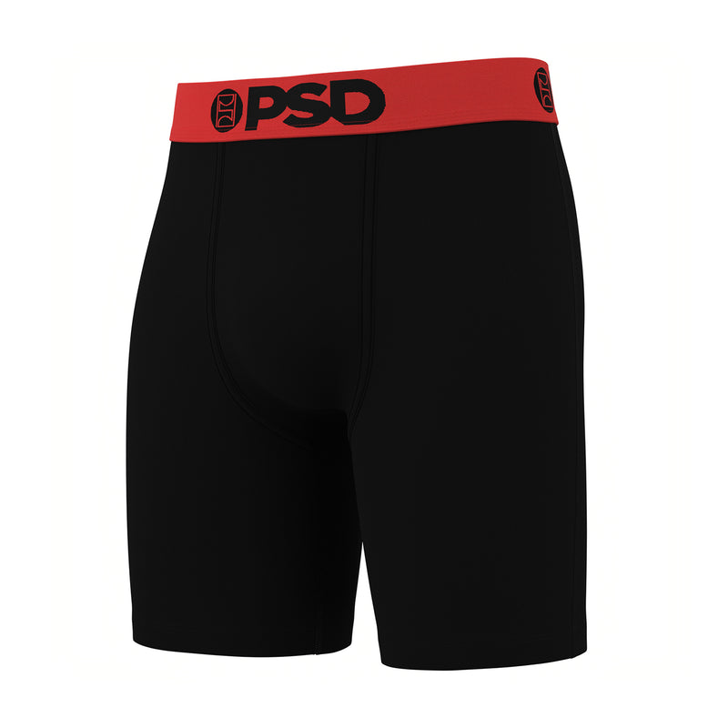 Men's cotton-blend boxer briefs, black with red PSD logo waistband