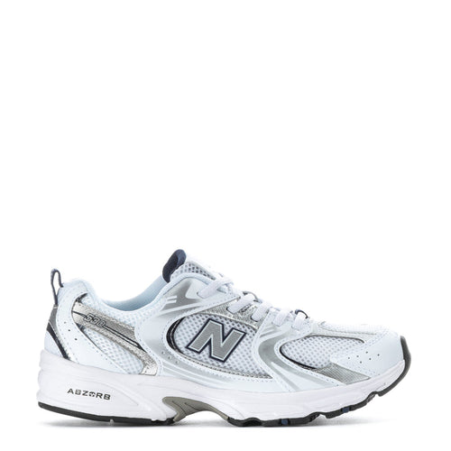 Kids white and navy running sneakers with N logo, lace-up and cushioned sole
