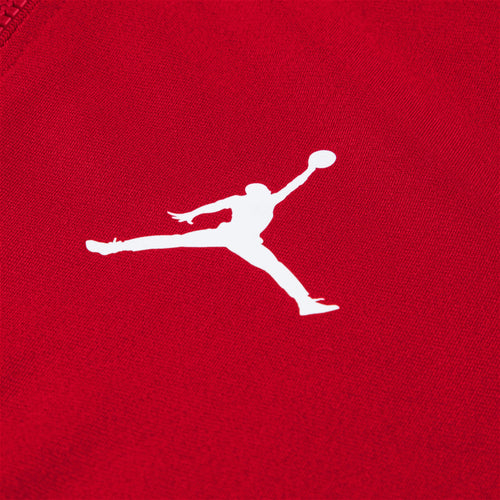 Red tricot fabric with white Jumpman silhouette graphic