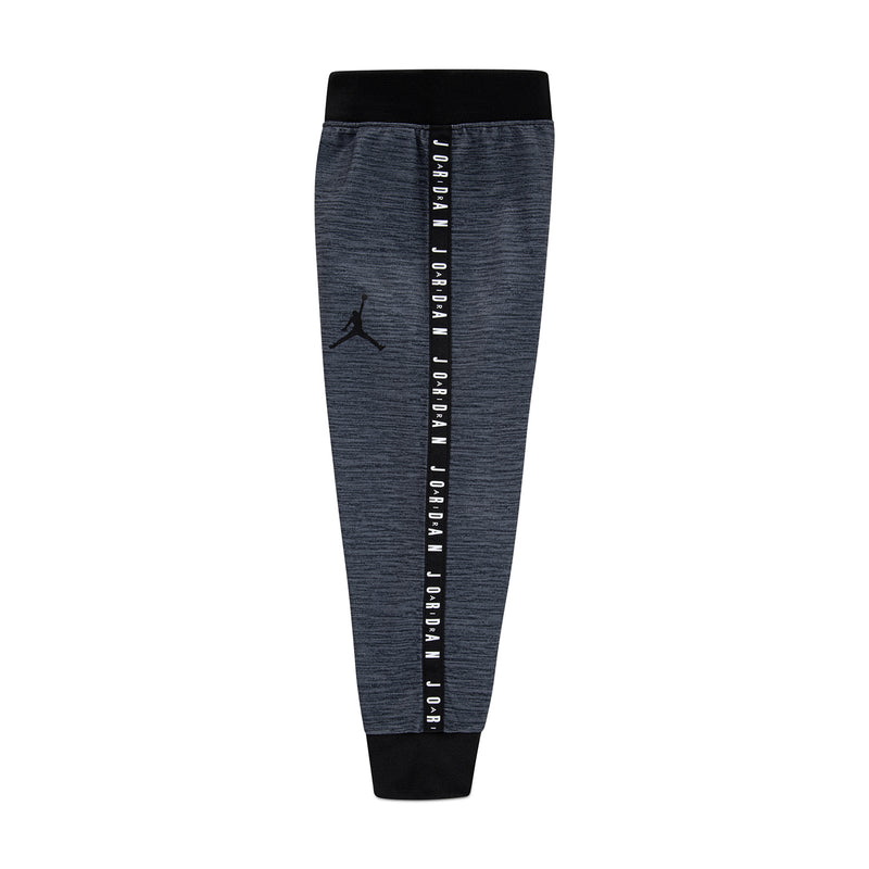 Heather grey jogger pants with black waistband, side JORDAN tape and small Jordan logo.