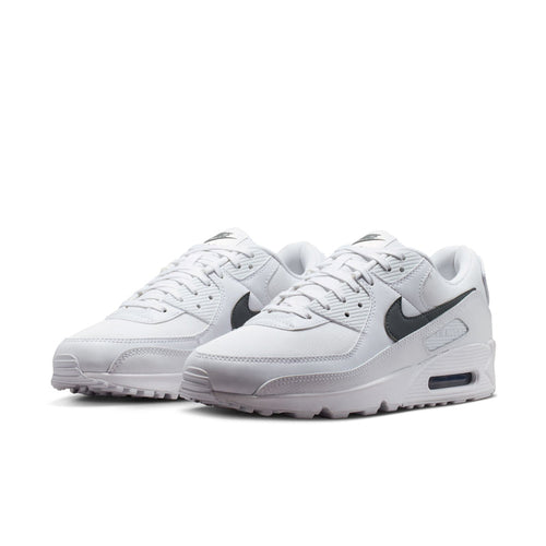 Men's Air Max 90 sneakers, white uppers with black swoosh, padded toe