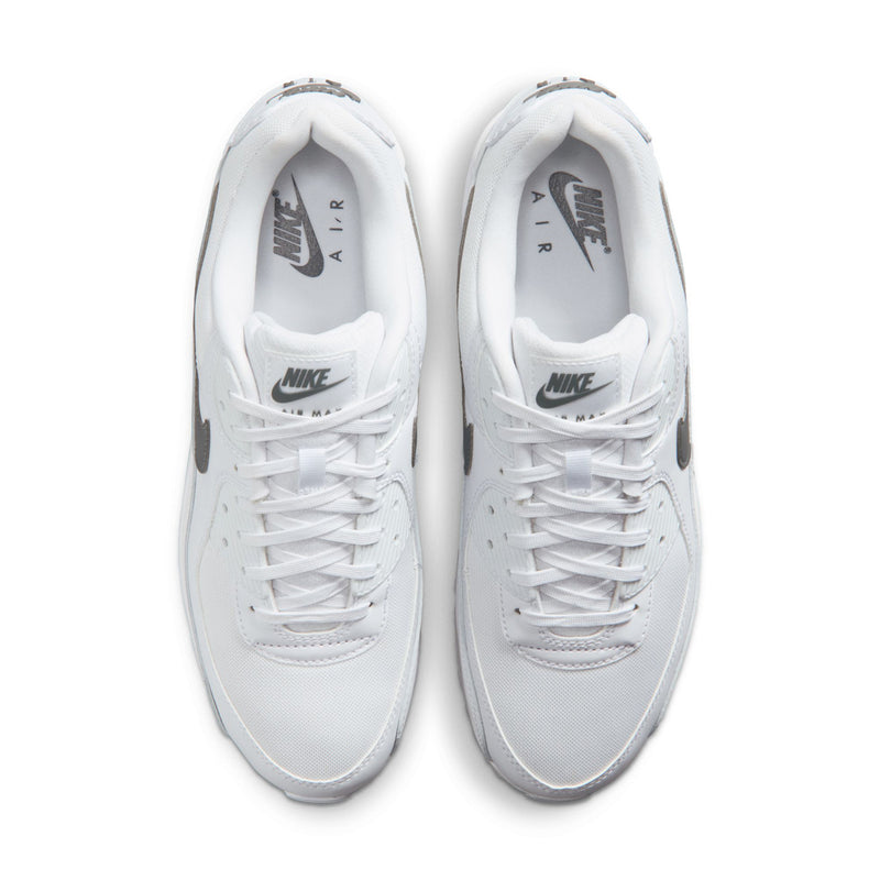 Men's Air Max 90 sneakers, white laces and tongue branding, front toe view