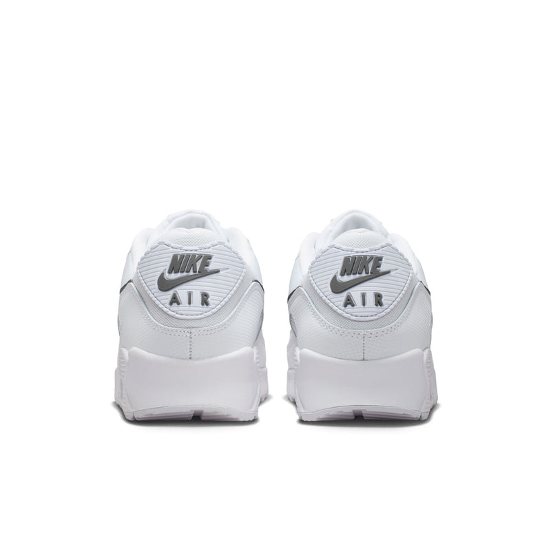 Men's Air Max 90 sneakers, white heel with Nike Air text and dark swoosh accents