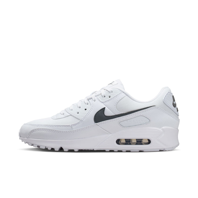 Men's Air Max 90 sneakers, white leather with black swoosh and clear air window