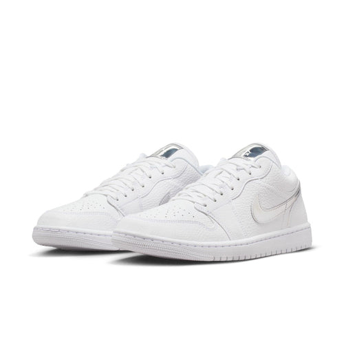Women's white low-top sneakers, angled side view with Nike Swoosh and laces
