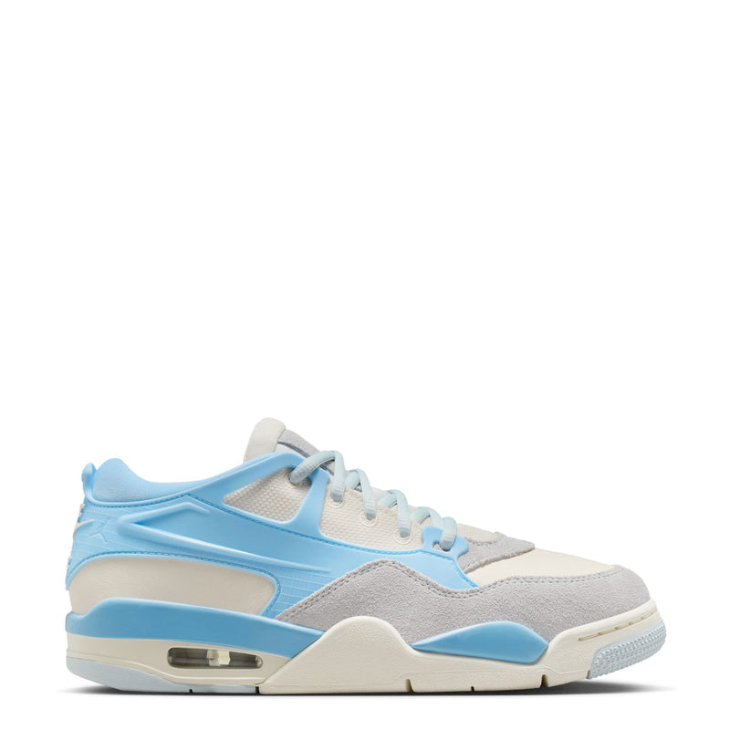 Women's lace-up athletic sneaker, light blue and pale ivory, visible Air window.