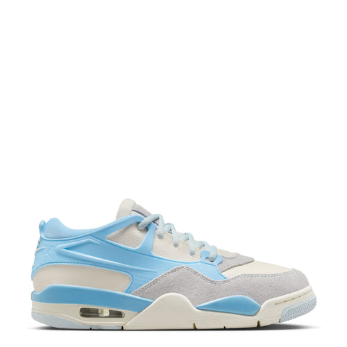 Women's lace-up athletic sneaker, light blue and pale ivory, visible Air window.