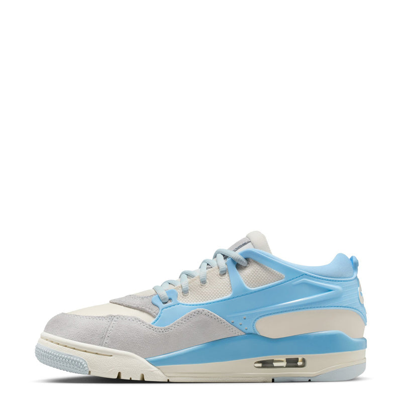 Women's lace-up sneaker, light blue paneling over pale ivory with Air window.