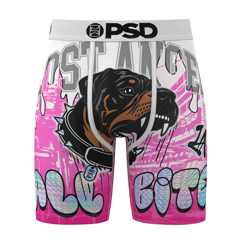 Men's boxer briefs with pink abstract print and rottweiler graphic, PSD waistband