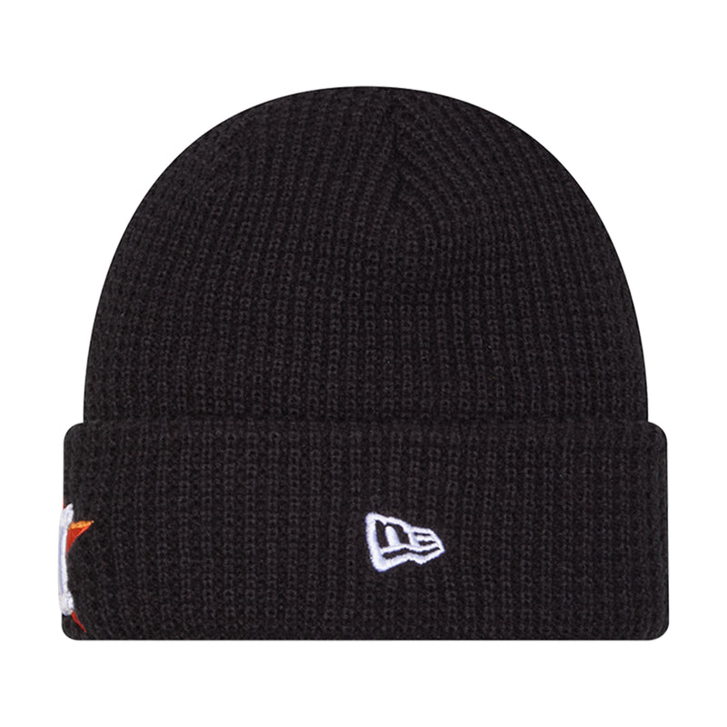 Dark waffle beanie with small New Era logo patch