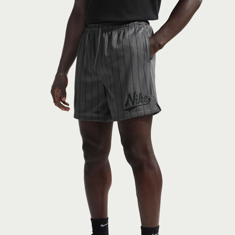 Iron grey shorts, patterned knit with elastic drawstring waistband and side logo