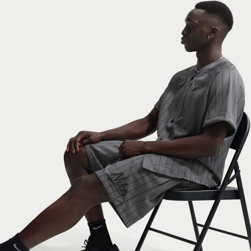 Iron grey patterned shorts with drawstring elastic waist and leg logo detail