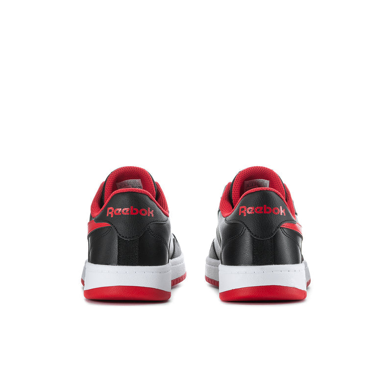 Men's Reebok BB 1000 sneakers, black with red heel tab and white midsole stripe.