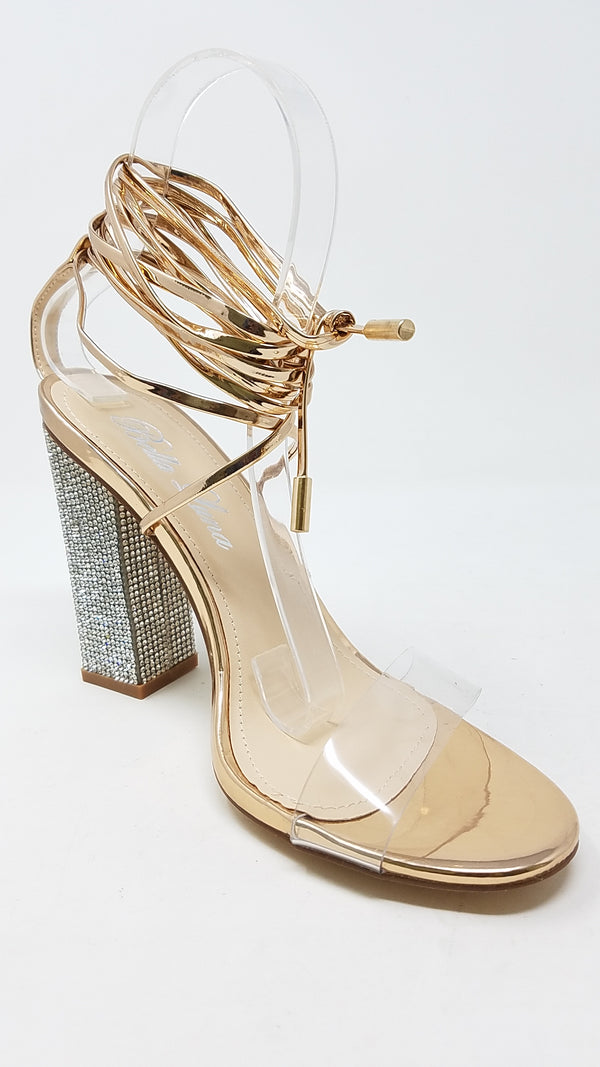 Ankle Strap Clear Lace up Chunky High Heel Sandals | Shoe Time