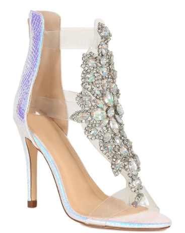 Bella Luna Rylee-08 Rhinestone Accent Transparent Straps Rear Zip Stiletto Heels | Shoe Time