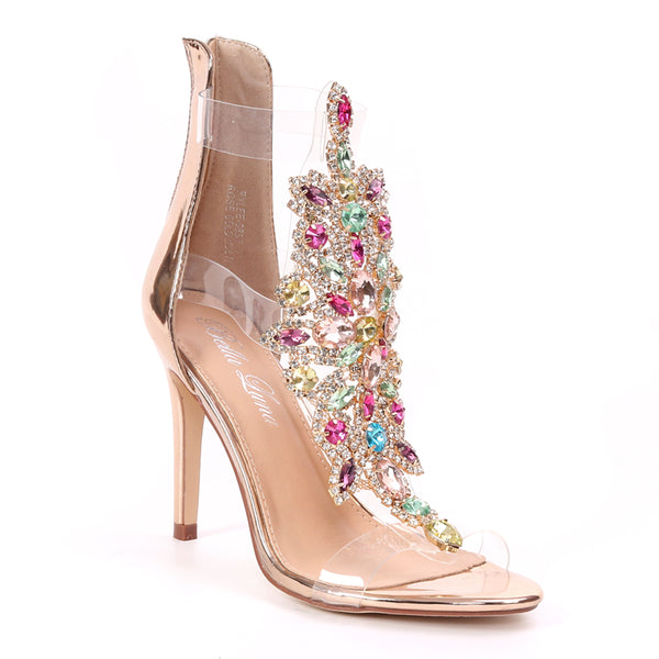 Bella Luna Rylee-08 Rhinestone Accent Transparent Straps Rear Zip Stiletto Heels | Shoe Time