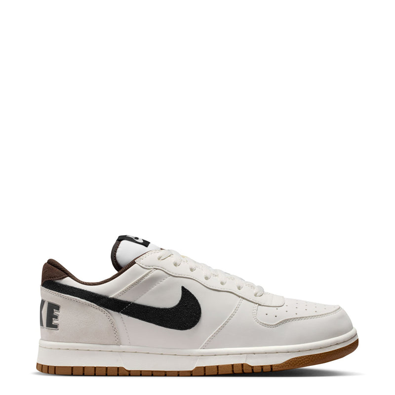 Men's Nike low-top sneakers, white leather with black swoosh and gum sole