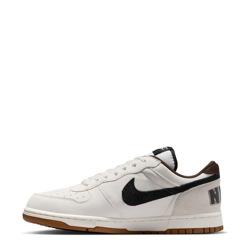 Men's Nike low-top sneakers, angled side view in sail white with black swoosh