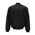 Men's black bomber jacket with front zipper and ribbed cuffs