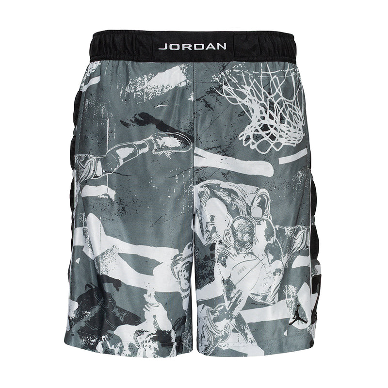 Men's graphic shorts in dark green with white print, black elastic waistband