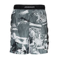 Men's graphic shorts in dark green with white print, black elastic waistband