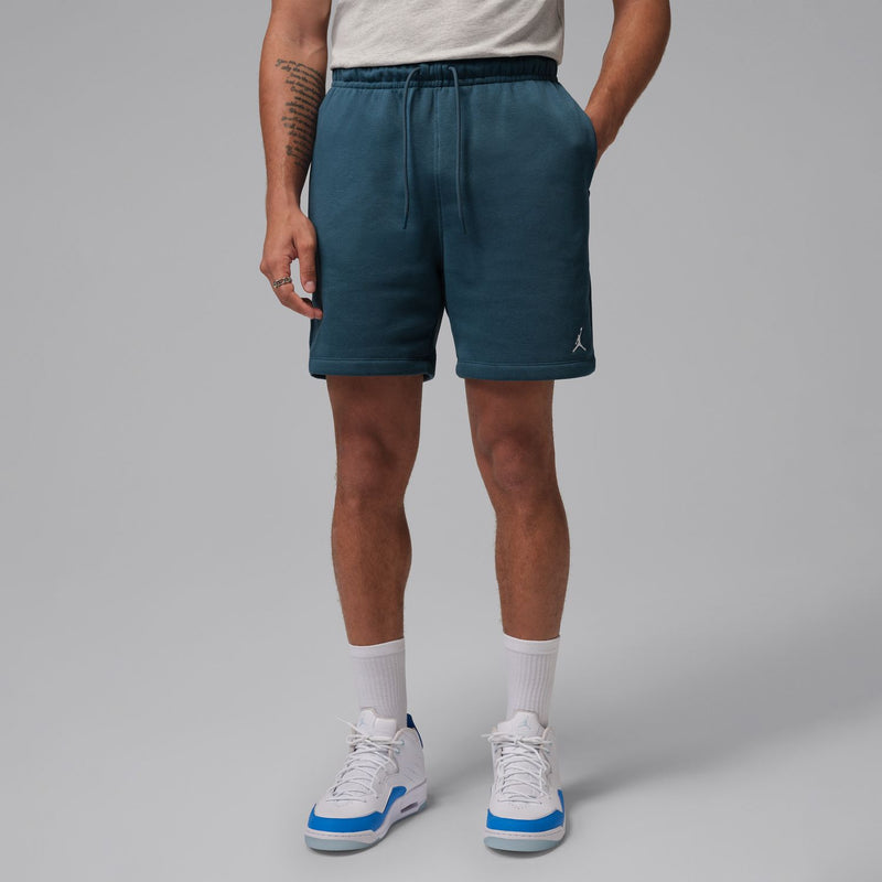 Men's fleece shorts, squadron blue, side view with drawstring waist