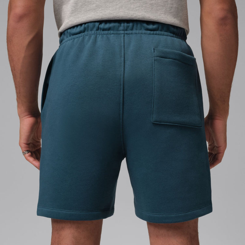 Men's fleece shorts, squadron blue, back view with pocket and drawstring