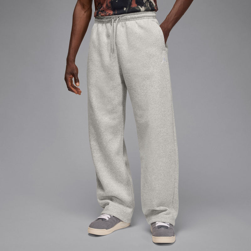 Men's heather grey sweatpants, relaxed straight-leg fit, elastic waist and drawcord