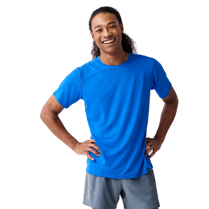 Brooks Luxe Short Sleeve Heather Blue Heather Blue Mens