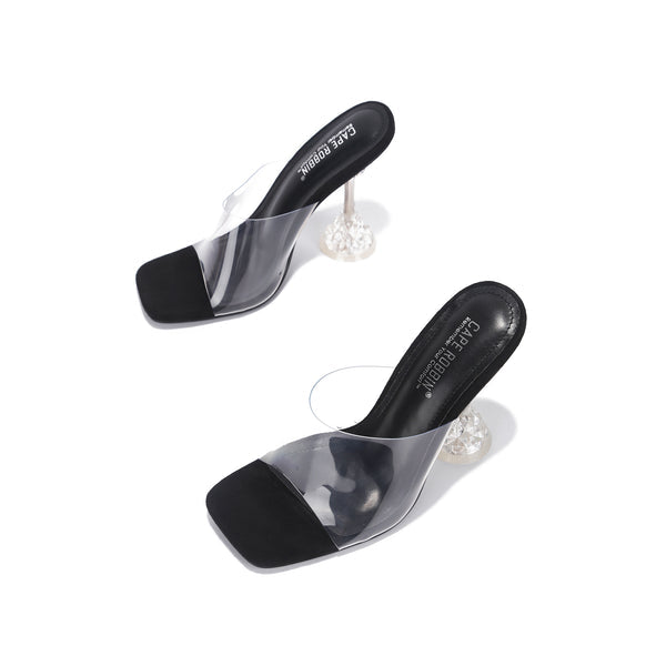 Black Cape Robbin Ahmee Saying Hello Clear Heels | Shoe Time