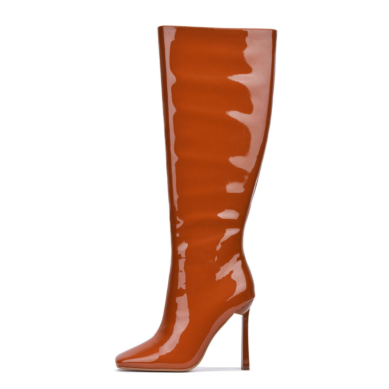 Cape Robbin SIMONI High Heel Patent Square Toe Knee High Boots