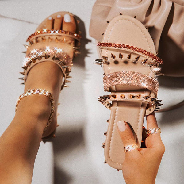 Cape Robbin XTREME women Flat sandals with rhinestone bars