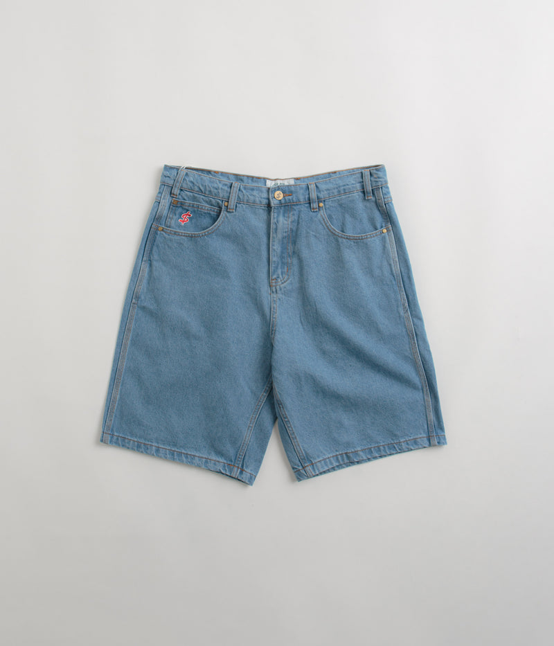 Cash Only Logo Denim Shorts in Washed Indigo
