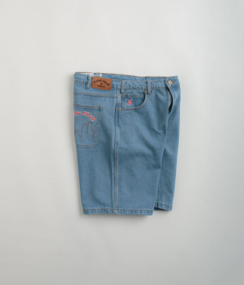 Cash Only Logo Denim Shorts in Washed Indigo
