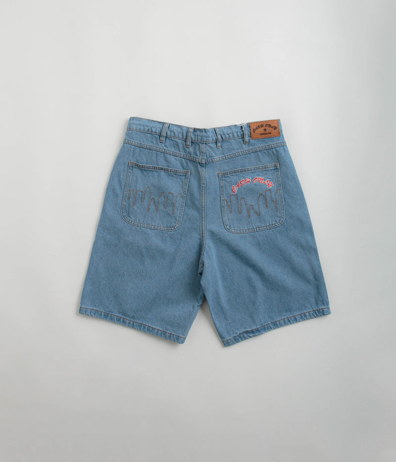 Cash Only Logo Denim Shorts in Washed Indigo