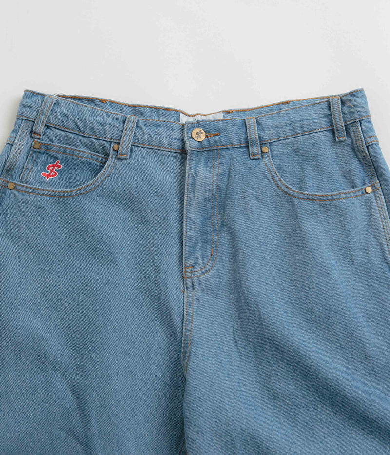 Cash Only Logo Denim Shorts in Washed Indigo