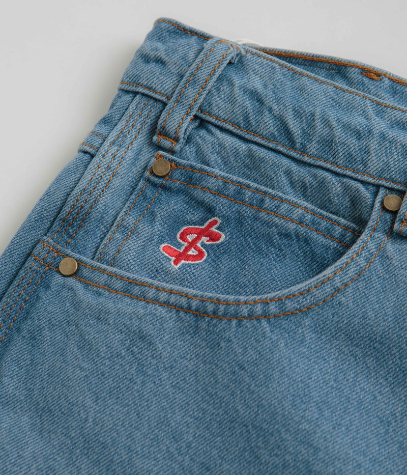 Cash Only Logo Denim Shorts in Washed Indigo