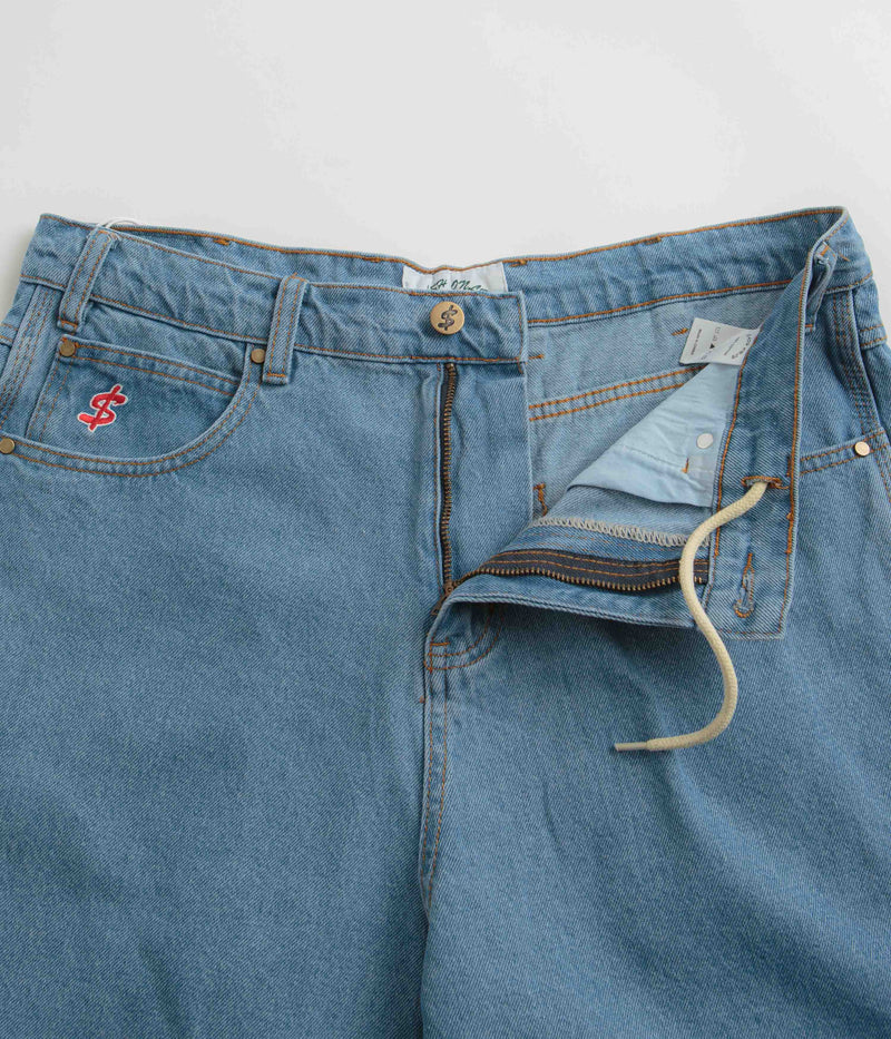 Cash Only Logo Denim Shorts in Washed Indigo