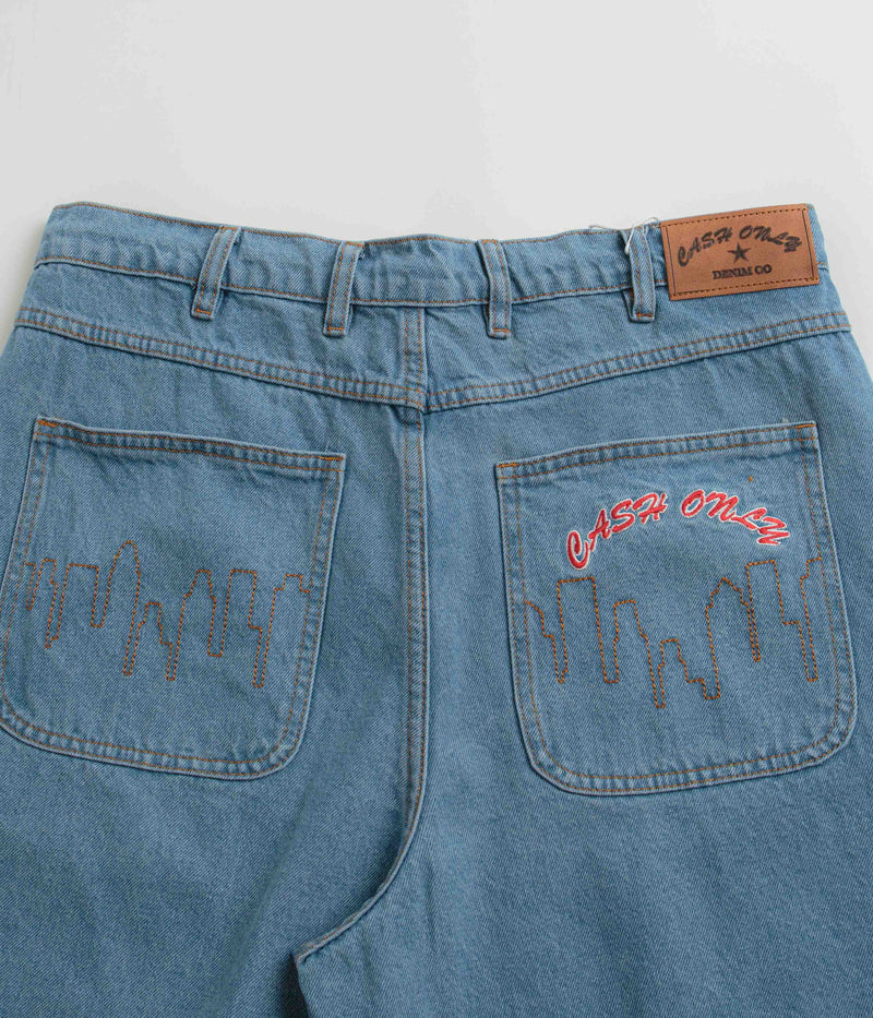 Cash Only Logo Denim Shorts in Washed Indigo