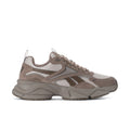 Men's running shoe taupe/grey/white, chunky sole, lace-up mesh panels