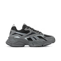 Men's grey and black lace-up running sneaker with chunky rocker sole