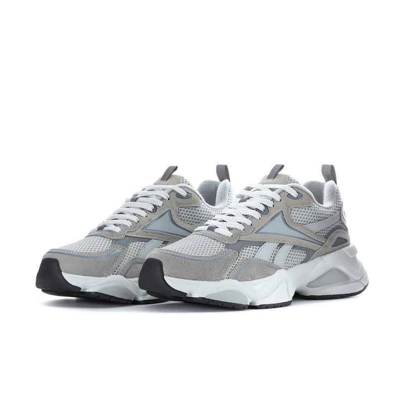 Men's running shoes in light grey mesh with white midsole and dark tread outsole