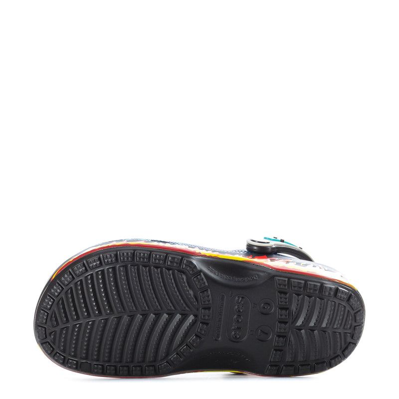 Men's blue clog outsole view with textured tread and crocs logo mark