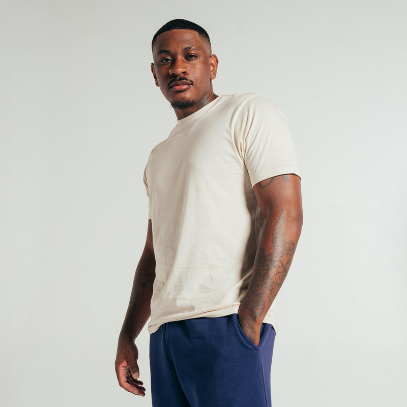 Men's chalk crew-neck short-sleeve T-shirt, light cream front view